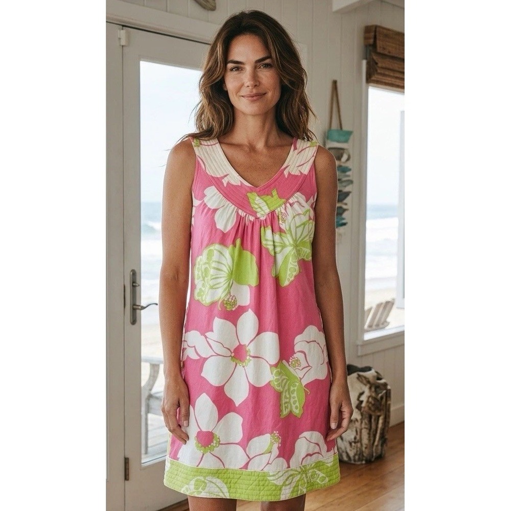Lilly Pulitzer Nadja Pink Floral Silk Blend A-line Shift Dress XS X Small Hawaii